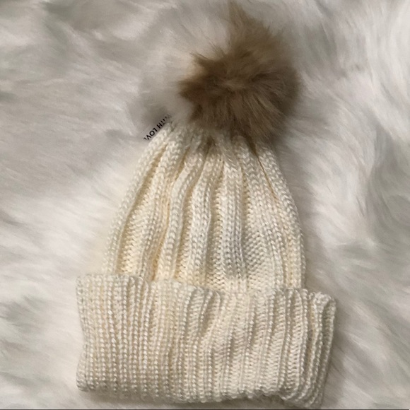 BCBG White Pom Pom Knit Beanie | NEW - Picture 2 of 4